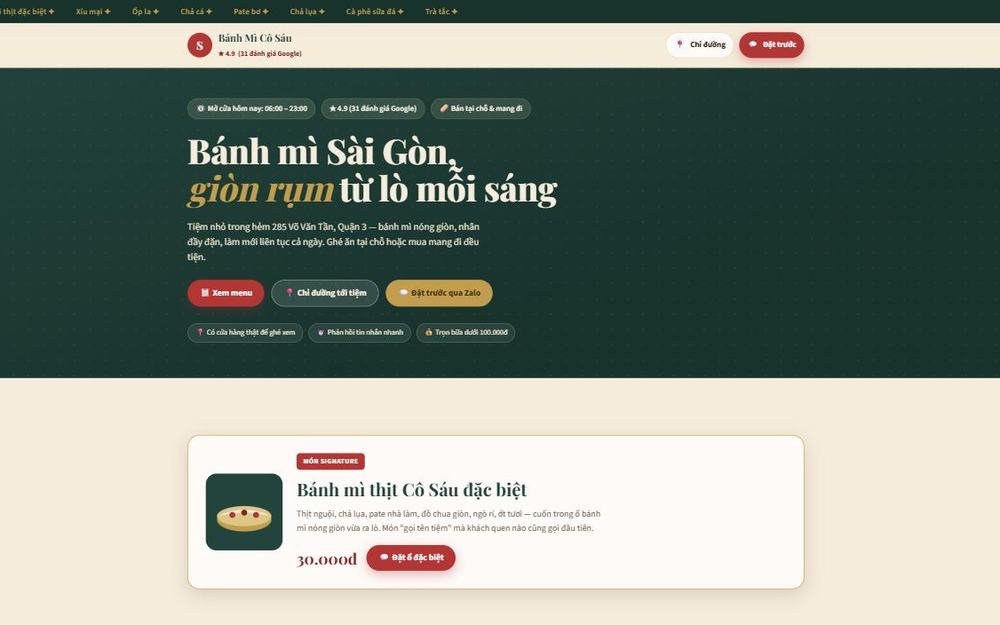 Ảnh chụp web Bánh Mì Cô Sáu
