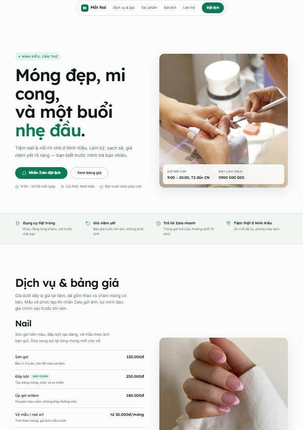 Ảnh chụp nguyên trang web Mắt Nai — nail & nối mi do Sạp Số dựng