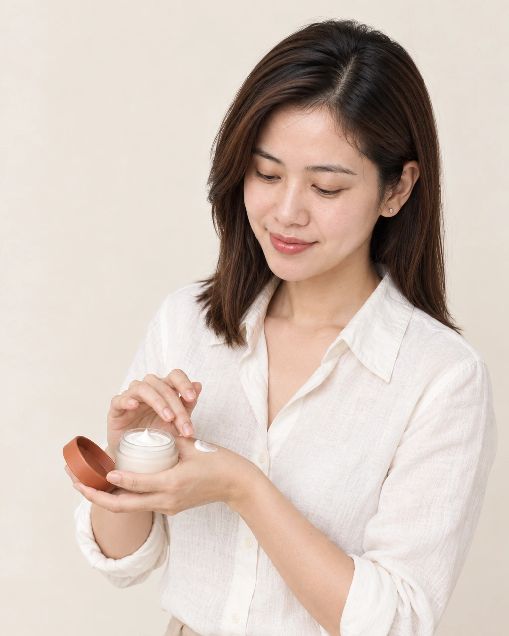 Chiêm Hạ chấm kem Nắp Đất lên mu bàn tay, ảnh minh hoạ